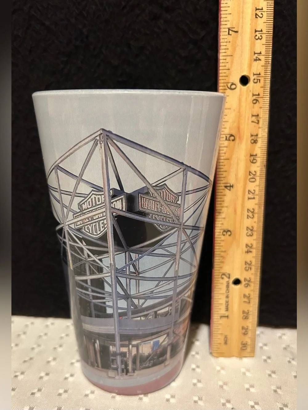 Harley-Davidson Museum, Pint Glass Showcasing the Iconic Architecture Milwaukee